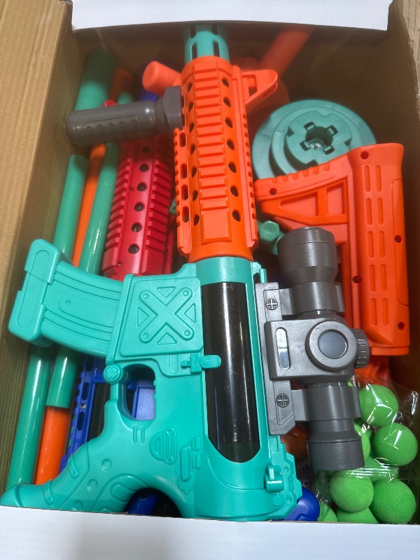 Photo 1 of Shooting Games Toys for Age 5 6 7 8 9 10+ Year Old Boys, Kids Toy Sports & Outdoor Game with Moving Shooting Target & 2 Popper Air Toy Guns & 24 Foam Balls, Gifts for Boys and Girls