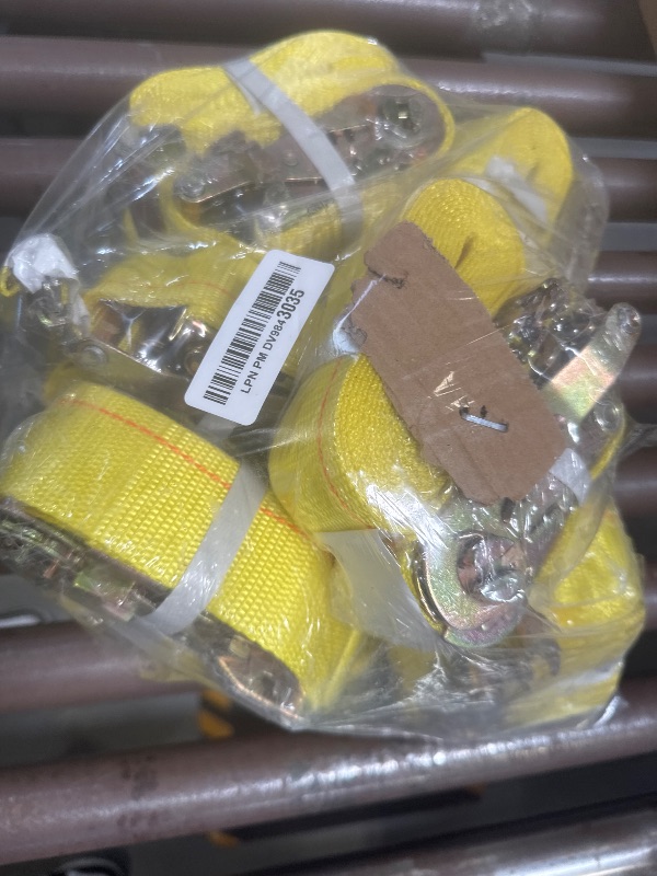 Photo 1 of Zeuli Ratchet Straps 8-Pack 15 Feet - 1466 lbs Load Cap with 4400 lbs Breaking Limit, Standard E-Track Fitting Tie Down Ratcheting for Container, Cargo Vans, Trailers and More Yellow