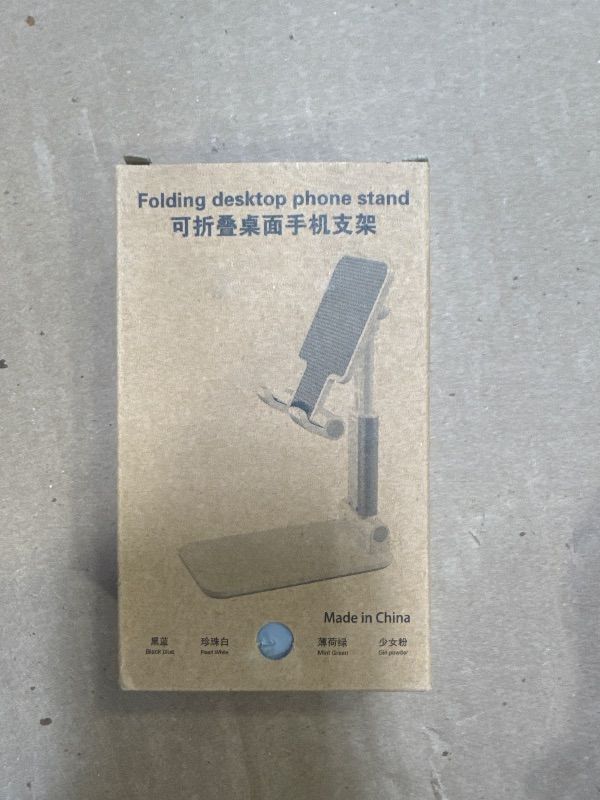 Photo 1 of  Cell Phone Stand Desk Table Adjustable Angle Height Phone Stand Foldable Portable Mobile Phone Holder Silicone Pad Smartphone Tablet Stand Bulk for Office Travel Filming Photography, WHITE