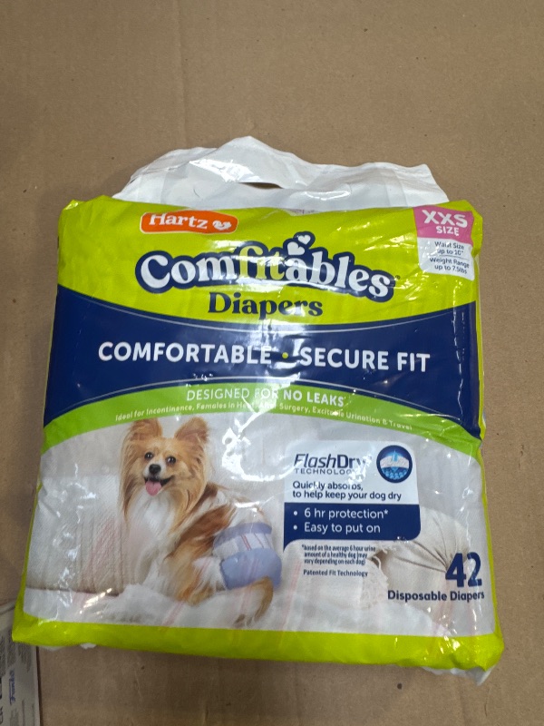 Photo 1 of New! Hartz® Comfitables® Disposable Dog Diapers, Size XXS 42 count, Comfortable & Secure Fit, Easy to Put On, Super Absorbent Male and Female Diaper
