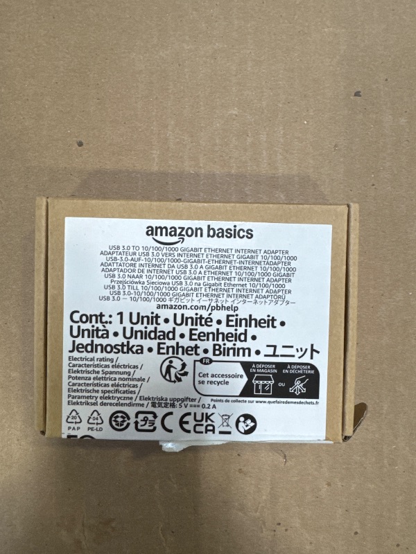 Photo 1 of Amazon Basics USB 3.0 to 10/100/1000 Gigabit Ethernet Internet Adapter, Black