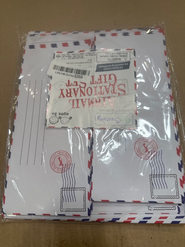 Photo 1 of ArtCreativity 100 Pieces Vintage Stationery Paper and Envelopes Set - 50 Double Sided Airmail Sheets and 50 Envelopes - Pen Pal Stationery Letters and Envelopes with Air Mail Design
