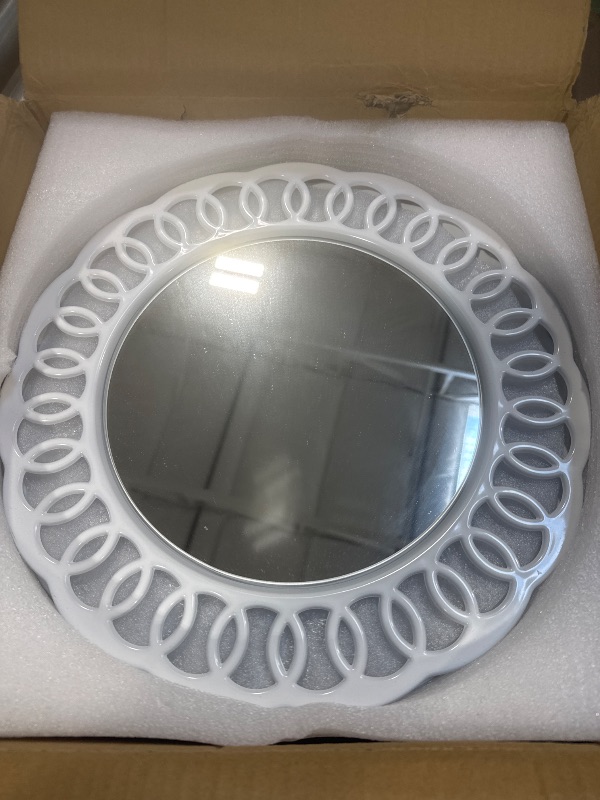 Photo 1 of MAONAME 13" White Charger Plates, Plastic Plate Chargers with Circle Winding Rim, Round Charger for Dinner Plates, Mirror Charger for Table Setting, Wedding, Set of 6