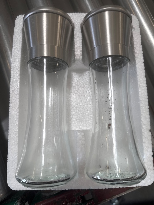 Photo 1 of Home EC Premium Stainless Steel Sea Salt and Pepper Grinder Set of 2 - Adjustable Ceramic - Tall Glass Salt and Pepper Shakers - Kitchen Spice Mill 