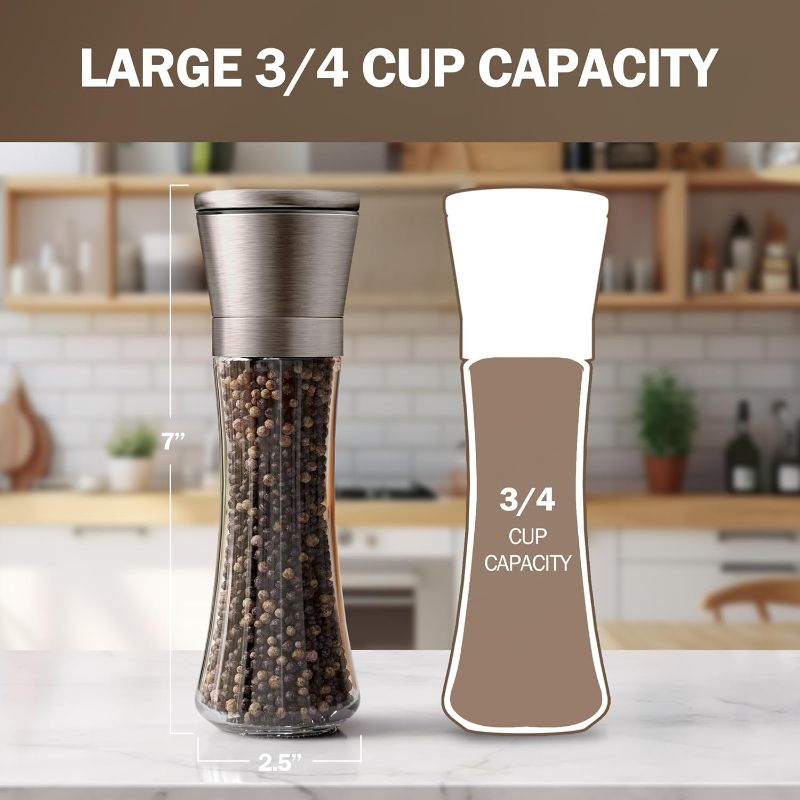 Photo 1 of Home EC Premium Stainless Steel Sea Salt and Pepper Grinder Set of 2 - Adjustable Ceramic - Tall Glass Salt and Pepper Shakers - Kitchen Spice Mill 
