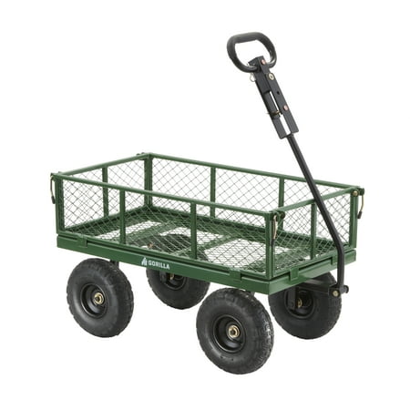 Photo 1 of Gorilla Carts 400 Lb. Capacity Steel Utility Garden Landscape Cart 32 Inch X 18 Inch Steel Mesh Bed 2 in 1 Convertible Handle