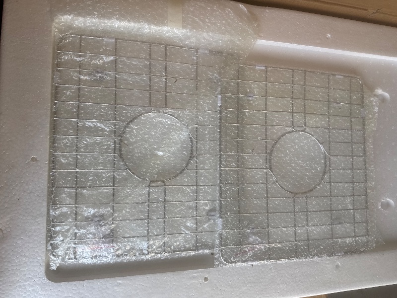 Photo 1 of 32 in. L x 19 in. W White Fireclay Rectangular Double Bowl Undermount Kitchen Sink with Bottom Grid and Basket Strainer
