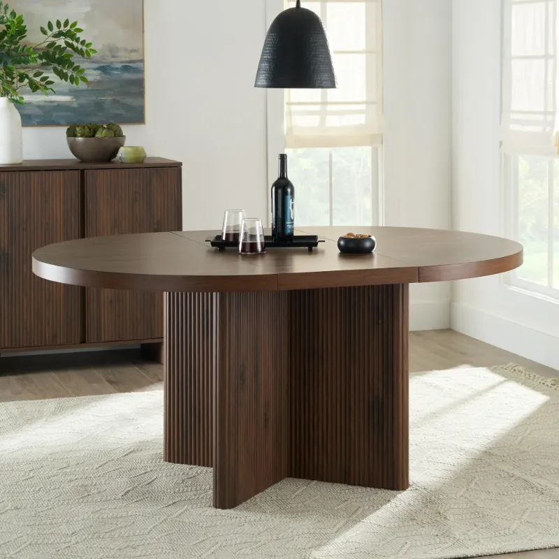 Photo 1 of box 2 of 2 * Better Homes & Gardens Lillian Fluted Round Expandable Dining Table, Walnut Finish