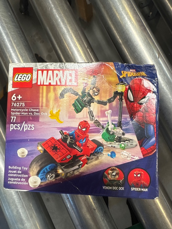 Photo 1 of LEGO Marvel Motorcycle Chase: Spider-Man vs. Doc Ock, Buildable Toy for Kids with Stud Shooters and Web Blasters, 2 Marvel Minifigures, Super Hero Toy, Gift for Boys and Girls Aged 6 and Up, 76275