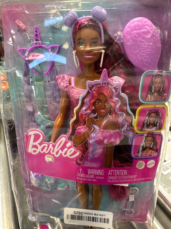 Photo 1 of Barbie Fun & Fancy Set, Fashion Doll with Extra-Long Color-Streaked Black Hair, Clothes & Styling Accessories