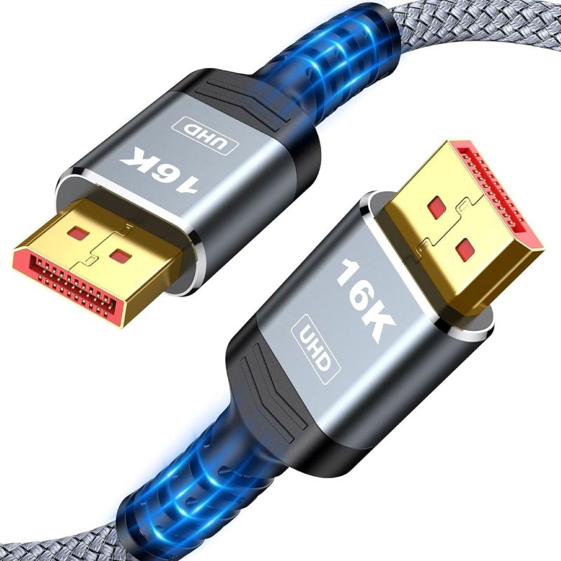 Photo 1 of Highwings 80Gbps Displayport Cable 2.1 6FT, 16K@60Hz, 8K@120Hz, 4K@240Hz, DP 2.1 Cable 16K Braided Cord, Compatible with HDR10 DSC 1.2a, G-Sync FreeSync Gaming PC, NVIDIA RTX 4090/3090, AMD 7900XTX
