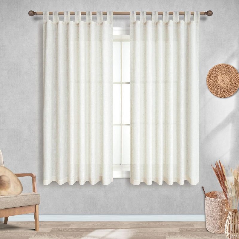 Photo 1 of Cream Colored Sheer Curtains 54 Inch Length for Bedroom Master,Neutral Linen Semi Privacy Short Boho Coquette Cute Shabby Chic Kids Curtains for Bedroom Girls Room Playroom Living Room 2 Panels Set