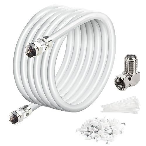 Photo 1 of Elecan 25 Ft RG6 Coaxial Coax Cable Connectors Set, Quad Shielded High-Speed Internet 3 GHZ, Broadband Digital TV Aerial, Soft Satellite Cable Extension Double Rubber O-Ring+ Adapter + Ties + Clips - White