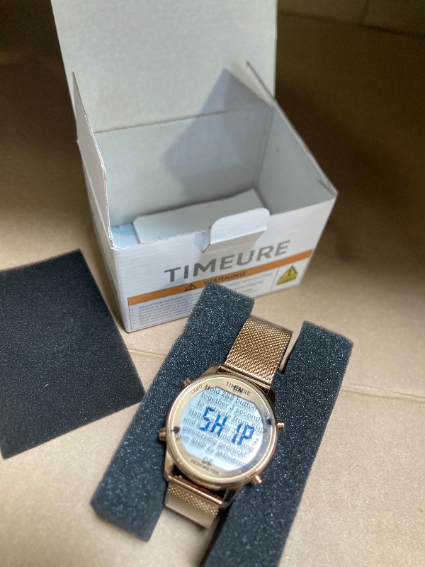 Photo 1 of TIMEURE Women's Step Counter Pedometer Watch with Stainless Steel Bracelet, Stylish Design, No App, No Charging Needed for Step, Calorie, Distance Tracking, Alarm, Countdown Timer, TU-2401 (Rose Gold)
