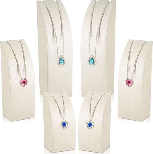Photo 1 of Henoyso 6 Pcs Necklace Display Stand Beige Velvet Necklace Holder Organizer Jewelry Display for Selling Jewelry Organizer Stand for Vendors Pendant Chain Necklace Rack for Show Jewelry Home Stores