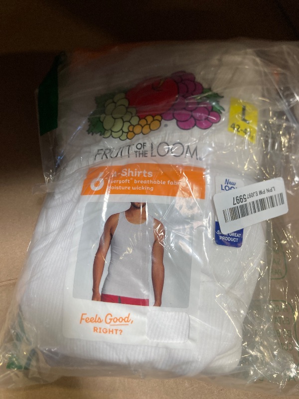 Photo 1 of Fruit of the Loom Men's Sleeveless Tank A-Shirt, Tag Free & Moisture Wicking, Ribbed Stretch Fabric, 6 Pack-White, Large