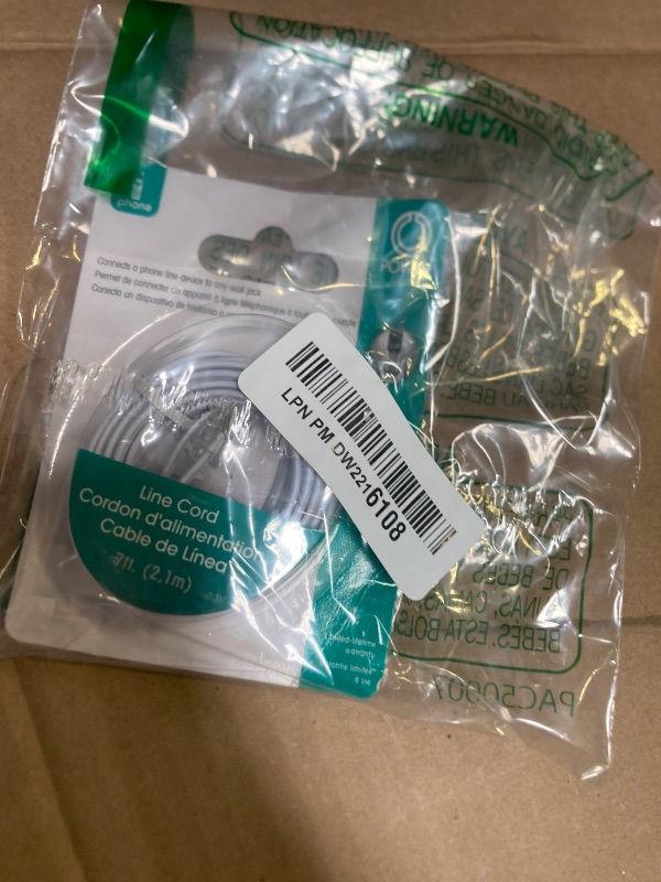 Photo 1 of Power Gear Telephone Line Cord, 7 Feet, Phone Cord, Modular Jack Ends, Works for Phone, Modem or Fax Machine, for Use in Home or Office, White, 76581