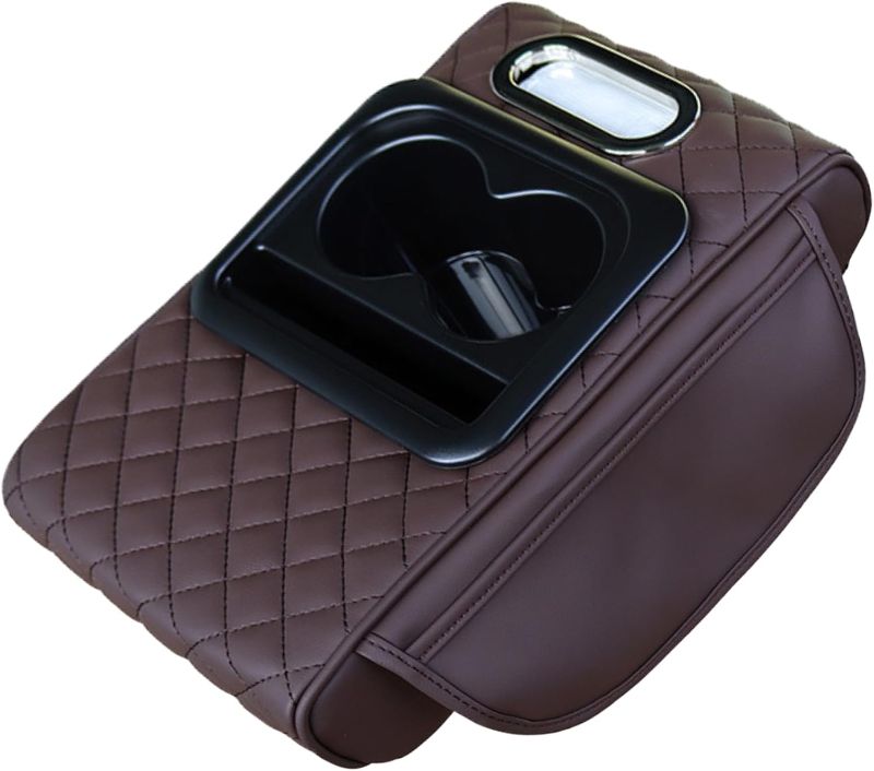 Photo 1 of Center Console Armrest Vinyl Leather Trim, Car Armrest Cushion, Anti-Scratch, Suitable for Most Vehicle, SUV,Not Suitable for Trucks Brown