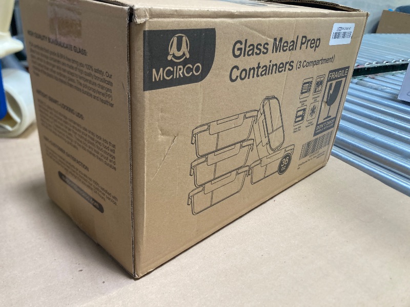 Photo 1 of M MCIRCO [5-Pack, 36 oz] Glass Meal Prep Containers 3 Compartment with Lids, Glass Lunch Containers,Food Prep Lunch Box,Bento Box,Microwave, Oven, Freezer, Dishwasher (4.5 Cups)