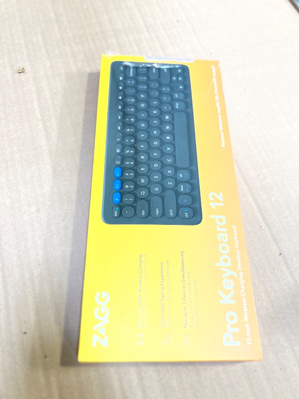 Photo 1 of ZAGG Pro Keyboard 12 - Compact Wireless Charging Desktop Keyboard - Multi-Device Pairing - Compatible with Windows, macOS, iOS, Android, ChromeOS - Ergonomic Design for Efficient, Comfortable Typing