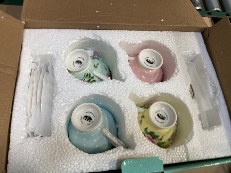 Photo 1 of BTaT- Floral Tea Cups and Saucers Set of 8 (8 oz), Porcelain Tea Cup Sets, Assorted Colors with Gold Trim & Gift Box, Mother's Day Gift