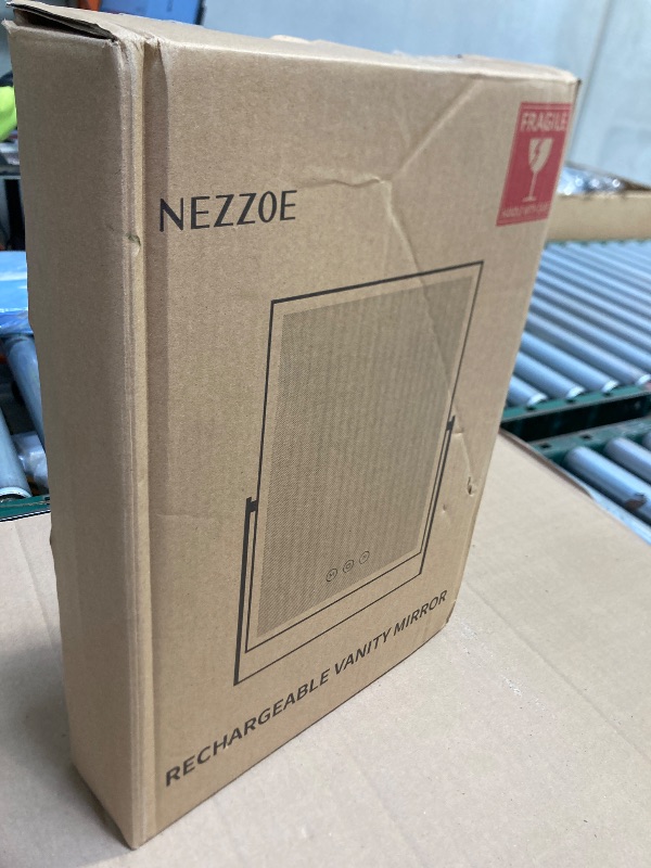 Photo 1 of NEZZOE 14 Inch Rechargeable Lighted Makeup Mirror, Vanity Mirror with 104 LED Lights, Rectangular Desk Mirror with Light, Metal Table Mirror with Stand, 3000mAh Battery