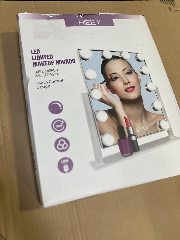 Photo 1 of HIEEY Hollywood Vanity Mirror with 12 Dimmable Bulbs Lights, Three Color Lighting Modes, and 5X Magnification, Smart Touch Control, 360°Rotation (White,Gift Box)