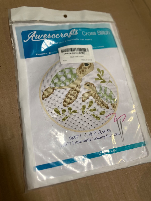 Photo 1 of Awesocrafts Cross Stitch Kits Little Turtle Looking for Mom 11CT Stamped Patterns Easy Cross Stitching Embroidery Needlework Kit Supplies (Turtle)