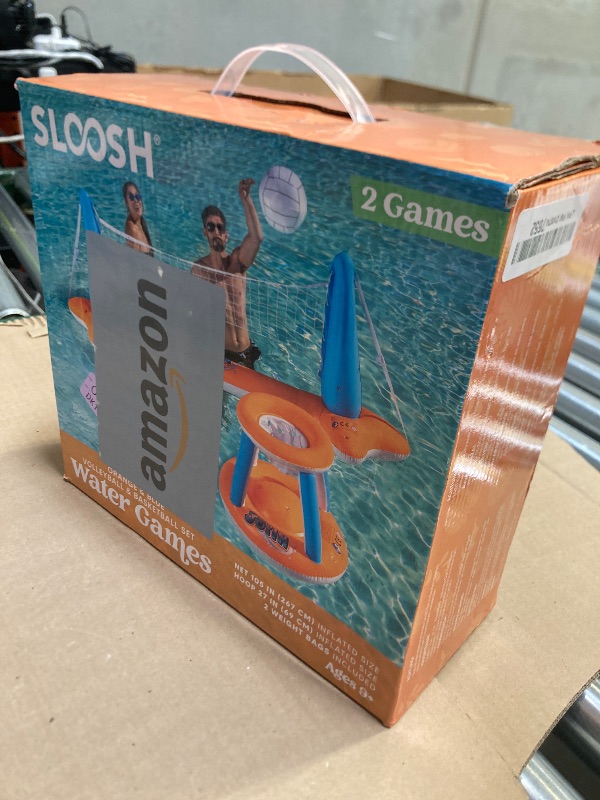 Photo 1 of JOYIN Inflatable Pool Float Set Volleyball Net & Basketball Hoops, Floating Swimming Game Toy for Kids and Adults, Summer Floaties, Volleyball Court (105”x28”x38”)|Basketball (27.6”x23”),L-Orange