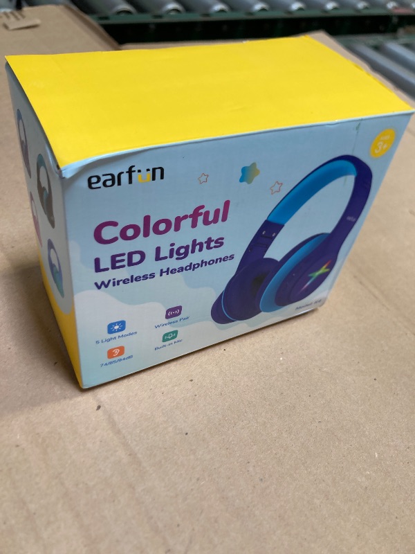 Photo 1 of EarFun K4 Kids Bluetooth Headphones, Wireless Headphones with LED Lights, 74/85/94dBA Volume Limited, Built-in Mic, 90H Playtime, Bluetooth 5.4 Over Ear Headphone for iPad/Tablet/PC/School