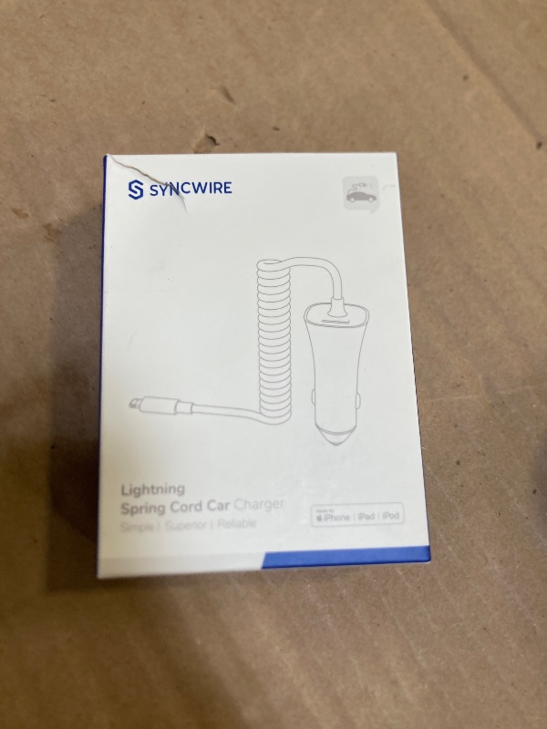 Photo 1 of [Apple MFi Certified] Syncwire iPhone Car Charger 32W Super Fast Car Phone Charger Cigarette Lighter USB Car Adapter with Build-in 5FT Coiled Lightning Cable for Apple iPhone 14/13/12/11/XR/Max, iPad