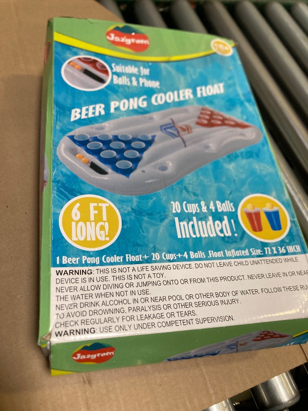 Photo 1 of JAZGROM Pool Games for Adults Water Games Lake Accessories Toys Inflatable Floating Pong Table Party Essentials Pool Floats Raft Tanning with 20 Cups & 4 Ping Pong 6FT