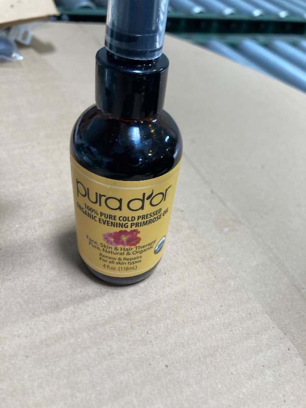 Photo 1 of PURA D'OR Organic Evening Primrose Oil (4oz) 100% Pure Cold Pressed w/Natural Essential Fatty Acids & Antioxidant Rich - Moisturizes, Rejuvenates, Renews & Restores - Skin, Hair & Face