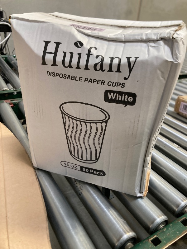 Photo 1 of Huifany 16 oz Coffee Cups - 90 Pack, Disposable Coffee Cups 16oz, Insulated Hot Cups No Lid Paper Cups for Wedding/Office/Home/Party/Travel/Cafe/Bar, White.