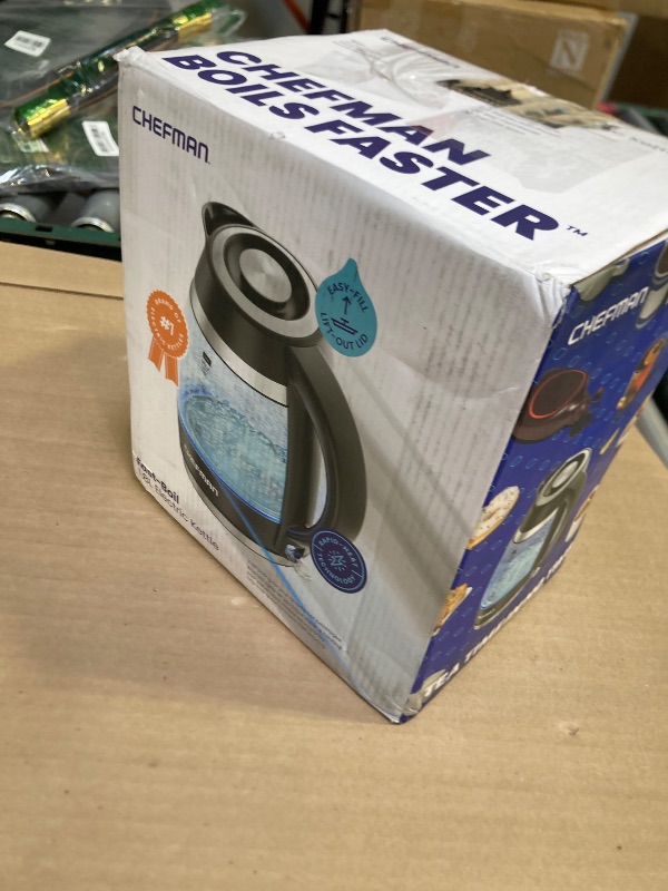 Photo 1 of Chefman Electric Kettle, 1.8L 1500W, Hot Water Boiler, Removable Lid for Easy Cleaning, Auto Shut Off, Boil-Dry Protection, Stainless Steel Filter, BPA Free, Borosilicate Glass Electric Tea Kettle