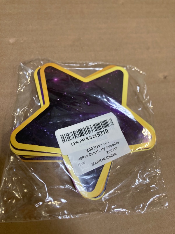 Photo 1 of 48Pcs Colorful Galaxy Stars Cutouts Galaxy Stars Paper Bulletin Board Home Decorations Galaxy Stars Name Tag Label for Teacher Student Back to School Party Supplies