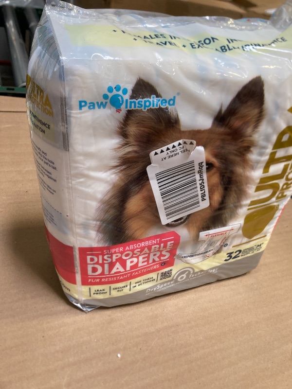 Photo 1 of Paw Inspired 32ct Disposable Dog Diapers | Female Dog Diapers Ultra Protection | Diapers for Dogs in Heat, Excitable Urination, or Incontinence (Medium Plus)