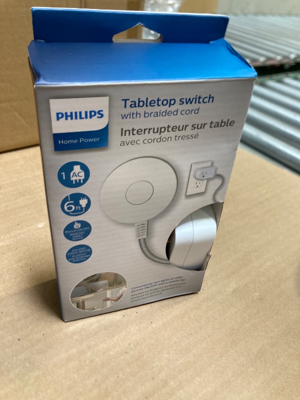 Photo 1 of Philips Grounded Plug with Braided Cord, 6 Ft Long Power Cable, ON/Off Switch, for Tabletop or Wall Mount, Perfect for Lamps/Seasonal Lights, 3 Prong,Slip Resistant Base,SPS1611WA/37,White