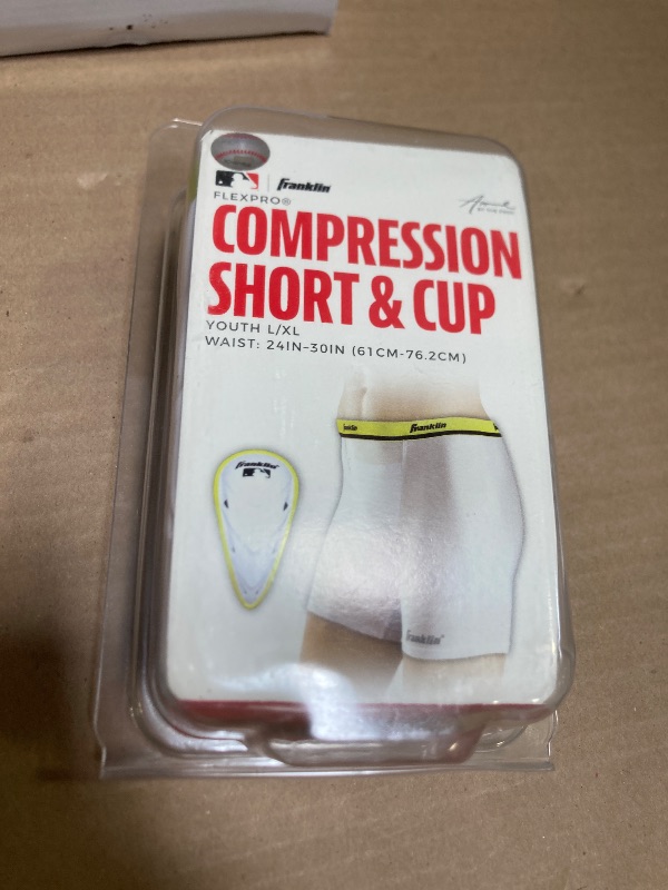 Photo 1 of Franklin Sports-Youth Compression Short With Cup- Large/X-Large , White