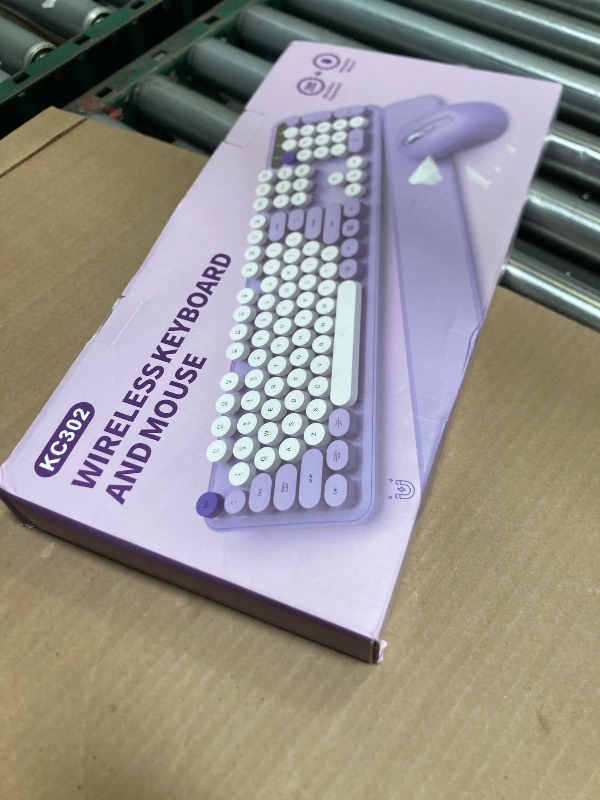 Photo 1 of Wireless Keyboard and Mouse Combo, Cute Round Keycaps, Full-Size Retro Typewriter Keyboard with Detachable Wrist Rest, 2.4GHz Cordless Connection for Mac/Windows/PC/Laptop (Purple-Colorful)