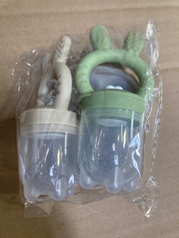 Photo 1 of  2 Packs Baby Fruit Feeder & Freezer Nibble Tray Combo, Push Pop Baby Food Feeder to Safely Introduce New Foods, Fresh & Frozen Food Silicone Feeder, 100% Food Grade, BPA Free (Caramel & Olive)