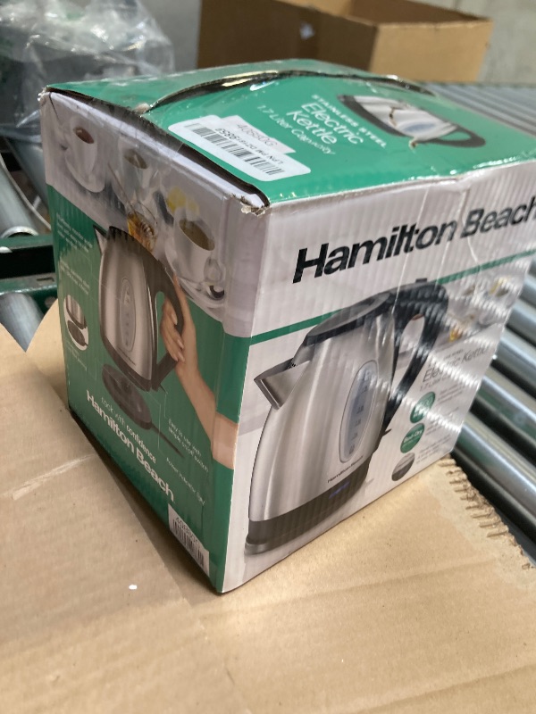 Photo 1 of Hamilton Beach Electric Tea Kettle, Water Boiler & Heater, 1.7 Liter, Cordless Serving, 1500 Watts for Fast Boiling, Auto-Shutoff and Boil-Dry Protection, Stainless Steel (40880)