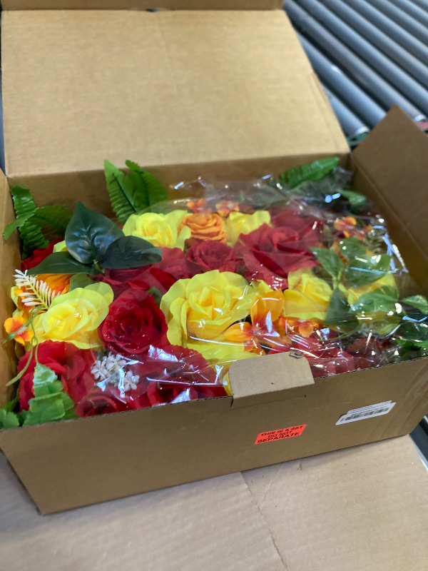 Photo 1 of GRPFS Headstone Flower Saddle, Artificial Cemetery Flowers for Grave-Realistic Red & Yellow Rose Mix Arrangement for Outdoor Memorial Decorations, Durable & Easy Fit