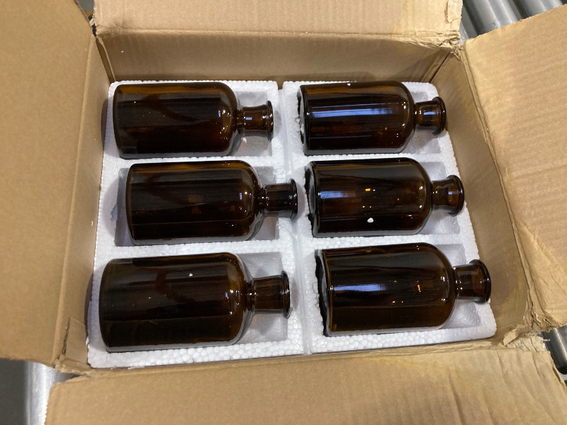 Photo 1 of Farmlyn Creek 6 Pack Small Glass Vases for Centerpieces, Amber 7.5 oz Propagation Jars for Flowers, Table Centerpieces, Apothecary, Home Decor (2.8 x 5 in)