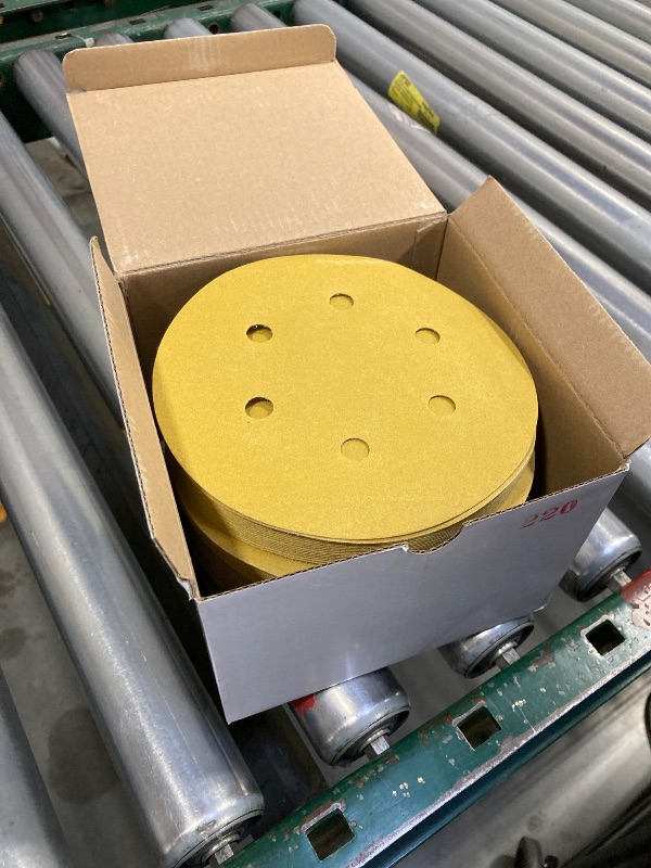 Photo 1 of Aiyard 6-Inch 6-Hole Hook and Loop Sanding Discs 220-Grit, Random Orbital Sandpaper for Automotive and Woodworking, 100-Pack