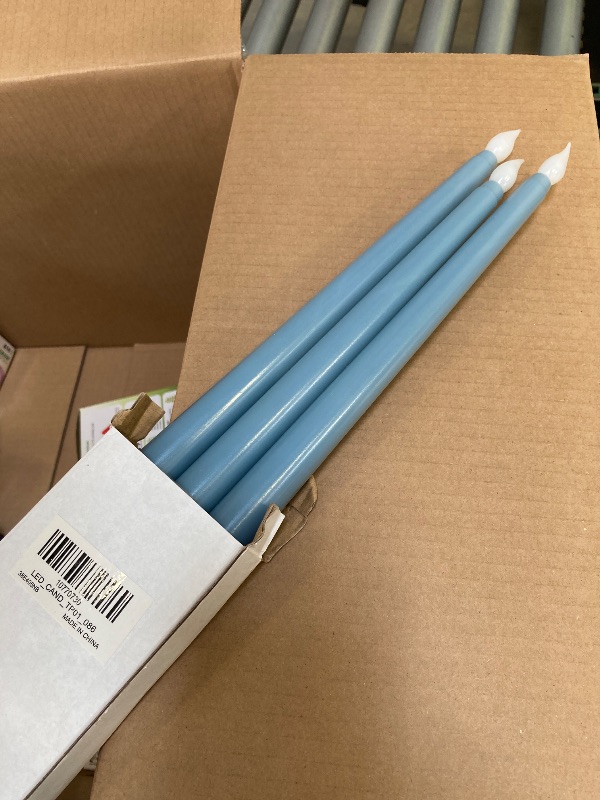 Photo 1 of 3-Pack LED Taper Candles 11" Warm Flickering Dusty Blue - Flameless Decorative Lighting