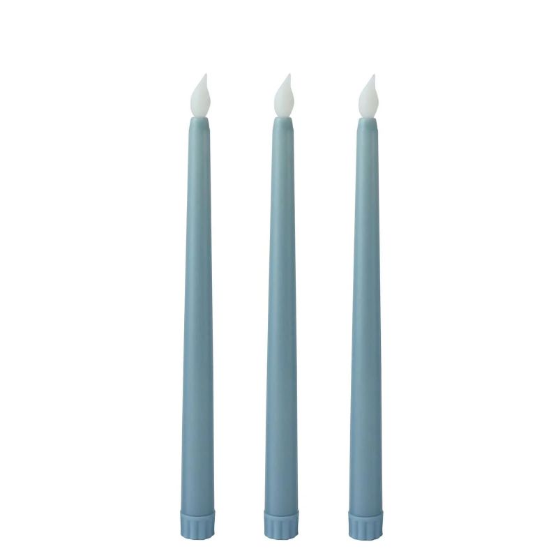 Photo 1 of 3-Pack LED Taper Candles 11" Warm Flickering Dusty Blue - Flameless Decorative Lighting