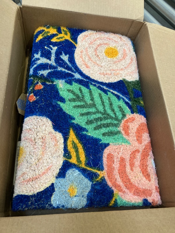 Photo 1 of  17x30 Blue Floral Printed Coir Doormat 