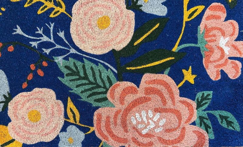 Photo 1 of  17x30 Blue Floral Printed Coir Doormat 