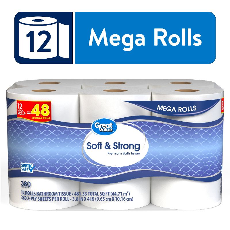 Photo 1 of  Great Value Soft & Strong Premium Toilet Paper 12 Mega Rolls 